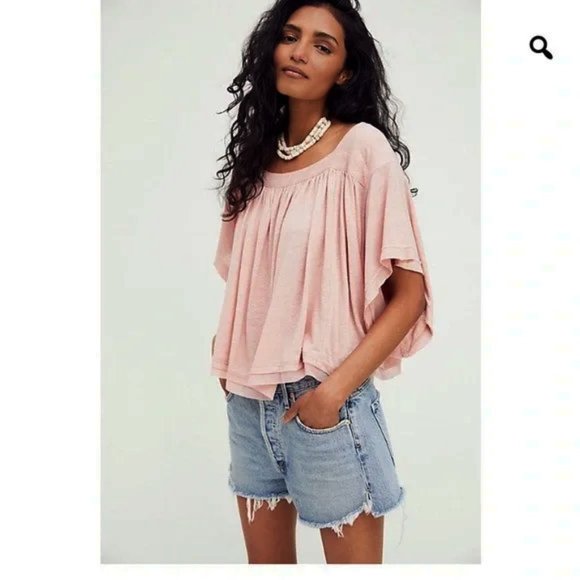 Free People Tops - Free People Sunsetter Linen Blend  in Strawberry Smoothie Pink Swing Knit Top L